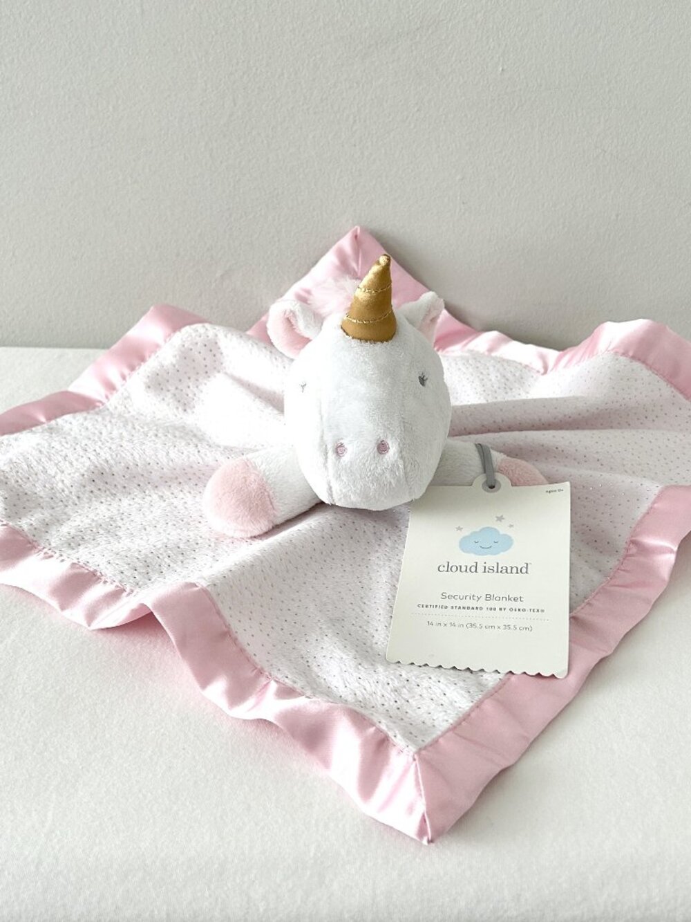 CLOUD ISLAND Unicorn Lovey Pink Satin Gold Dot Plush Baby Security Blanket NWT